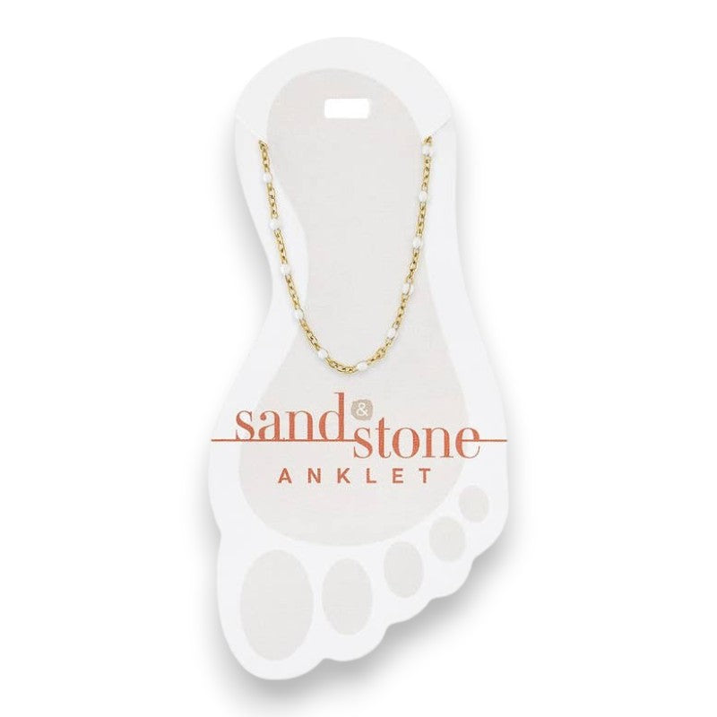 Gold Petite White Beaded Chain - Sand and Stone -  Anklet - Mellow Monkey