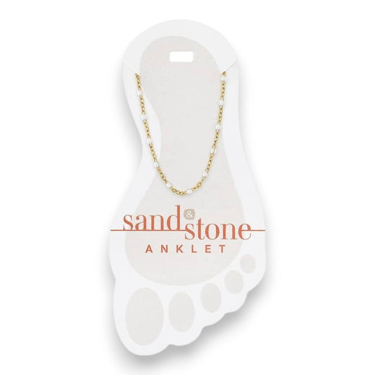 Gold Petite White Beaded Chain - Sand and Stone -  Anklet - Mellow Monkey