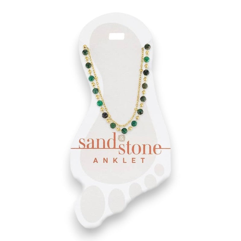 Gold Green Beaded Duo Strand - Sand and Stone - Anklet - Mellow Monkey