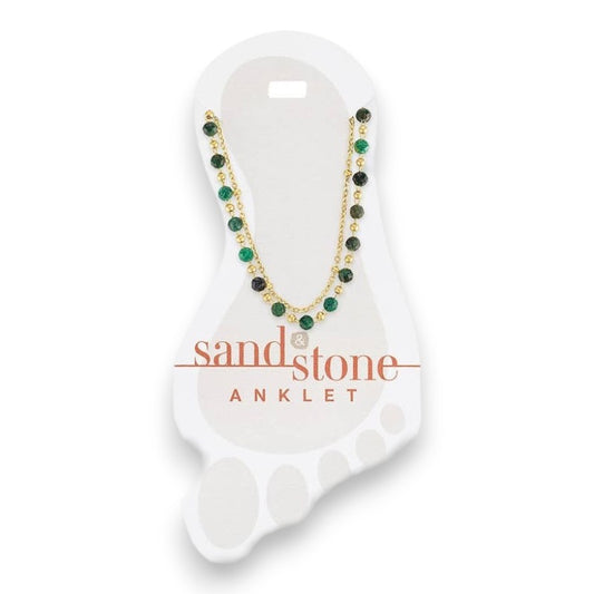 Gold Green Beaded Duo Strand - Sand and Stone - Anklet - Mellow Monkey