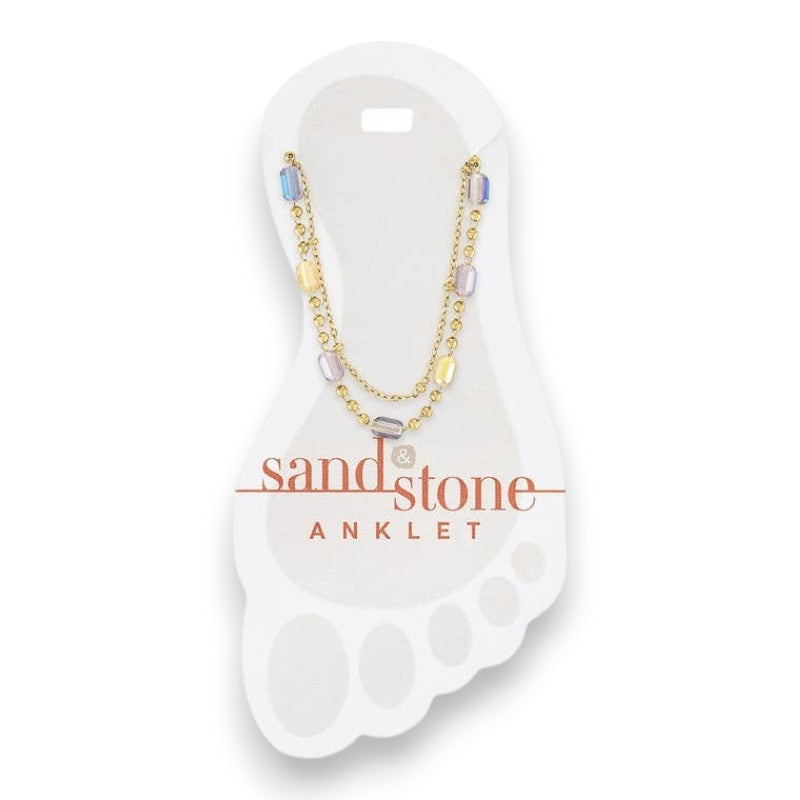 Blue and Yellow Gem - Multi Strand - Sand and Stone - Anklet - Mellow Monkey