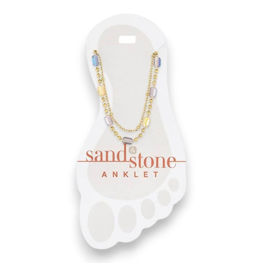 Blue and Yellow Gem - Multi Strand - Sand and Stone - Anklet - Mellow Monkey