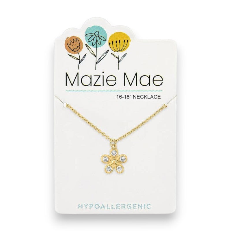 Gold Cubic Zirconia Flower- Mazie Mae - Necklace - Mellow Monkey