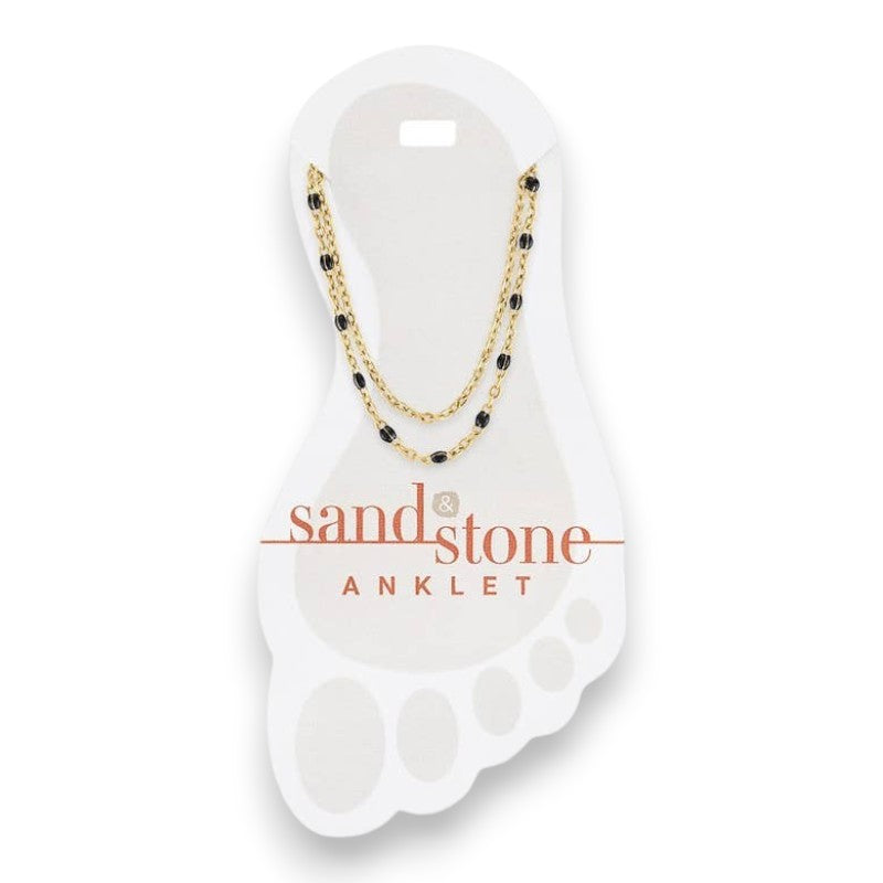 Gold Petite Black Beaded Duo Chain - Sand and Stone - Anklet - Mellow Monkey