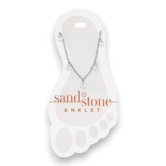 Silver Ball and Cubic Zirconia Dangle - Sand and Stone - Anklet - Mellow Monkey