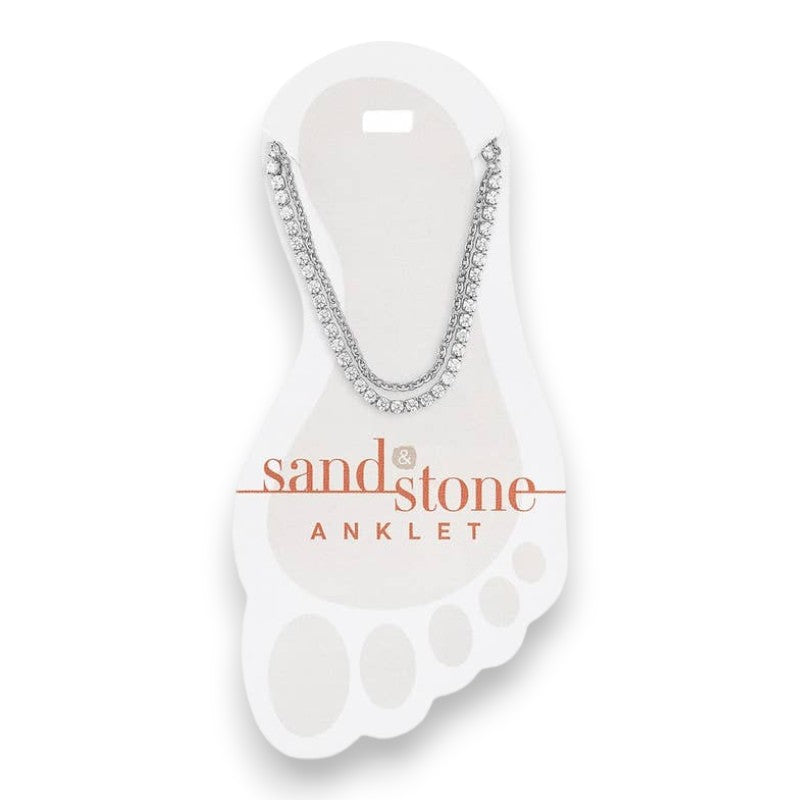Silver Duo Cubic Zirconia and Box Chain - Sand and Stone - Anklet - Mellow Monkey