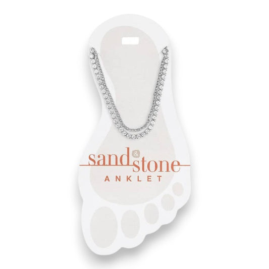 Silver Duo Cubic Zirconia and Box Chain - Sand and Stone - Anklet - Mellow Monkey