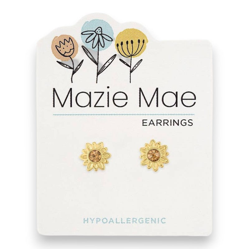 Gold Sunflower - Mazie Mae - Gold Earrings - Mellow Monkey