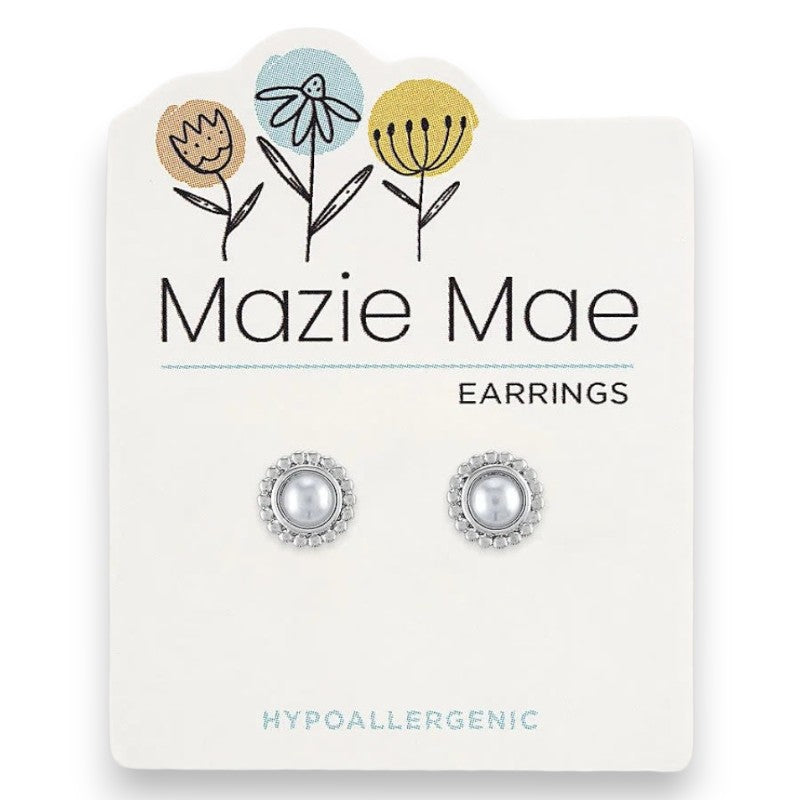 Silver Beaded Pearl - Mazie Mae - Silver Earrings - Mellow Monkey