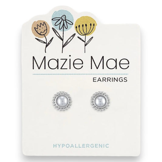 Silver Beaded Pearl - Mazie Mae - Silver Earrings - Mellow Monkey
