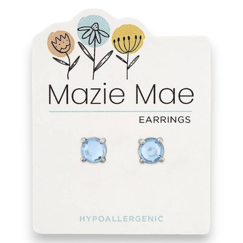 Silver Light Sapphire Solitaire - Mazie Mae - Silver Earrings - Mellow Monkey