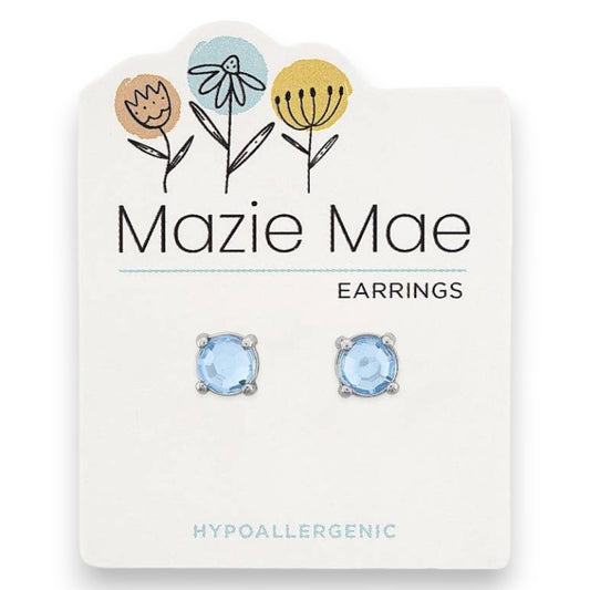 Silver Light Sapphire Solitaire - Mazie Mae - Silver Earrings - Mellow Monkey