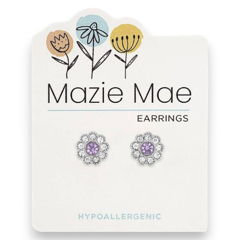 Silver Light Amethyst Cubic Zirconia Flower - Mazie Mae - Silver Earrings - Mellow Monkey