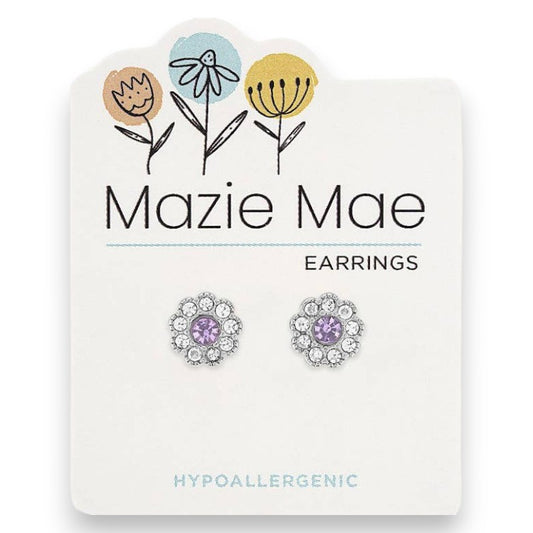 Silver Light Amethyst Cubic Zirconia Flower - Mazie Mae - Silver Earrings - Mellow Monkey