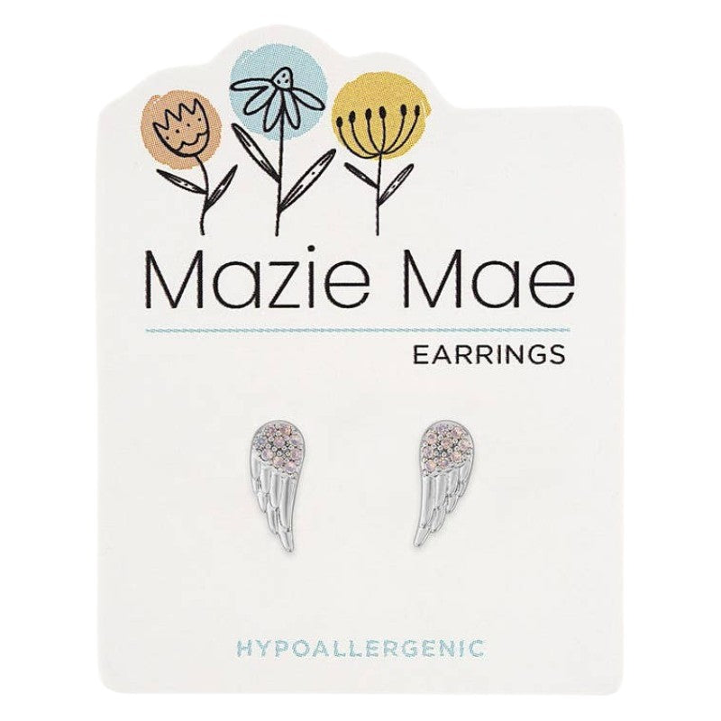 Silver Cubic Zirconia Angel Wing - Mazie Mae - Silver Earrings - Mellow Monkey
