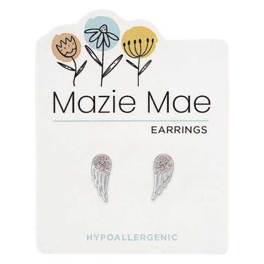 Silver Cubic Zirconia Angel Wing - Mazie Mae - Silver Earrings - Mellow Monkey