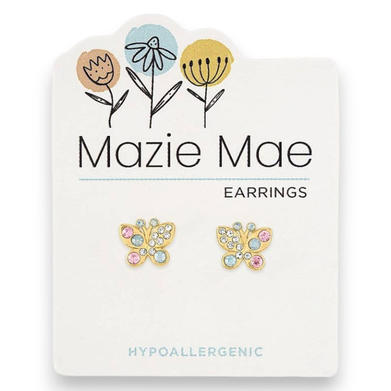 Gold Opal and Vintage Rose Butterfly - Mazie Mae - Gold Earrings - Mellow Monkey