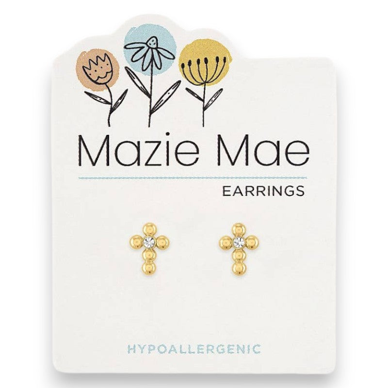 Gold Bubble Cross - Mazie Mae - Gold Earrings - Mellow Monkey