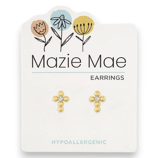 Gold Bubble Cross - Mazie Mae - Gold Earrings - Mellow Monkey