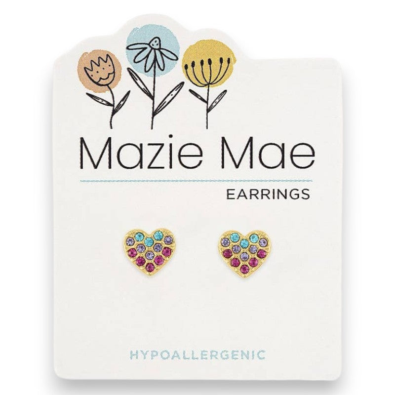 Gold Multicolor Cubic Zirconia Heart - Mazie Mae - Gold Earrings - Mellow Monkey