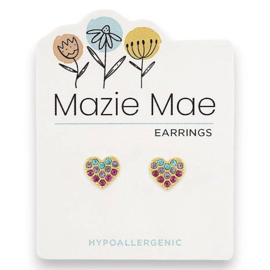 Gold Multicolor Cubic Zirconia Heart - Mazie Mae - Gold Earrings - Mellow Monkey