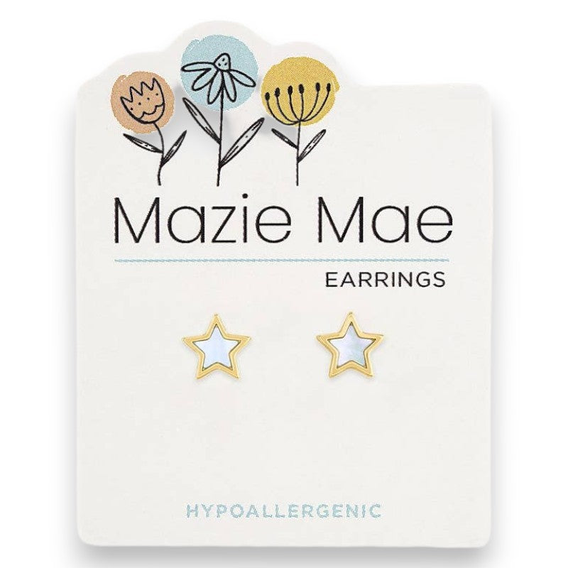Gold Mother of Pearl Star - Mazie Mae - Gold Earrings - Mellow Monkey