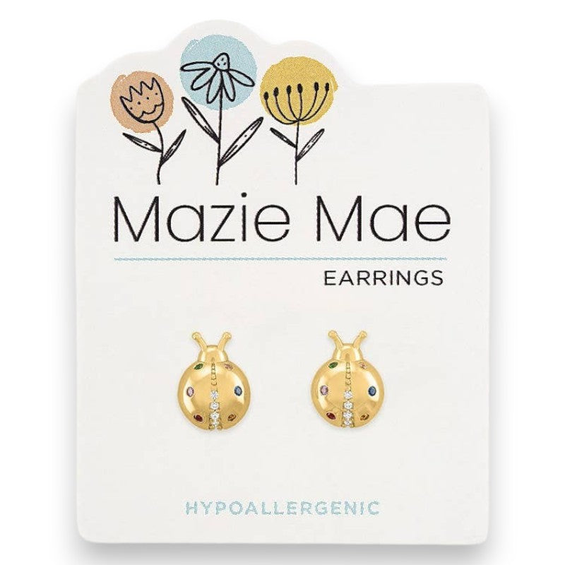 Gold Ladybug - Mazie Mae - Gold Earrings - Mellow Monkey