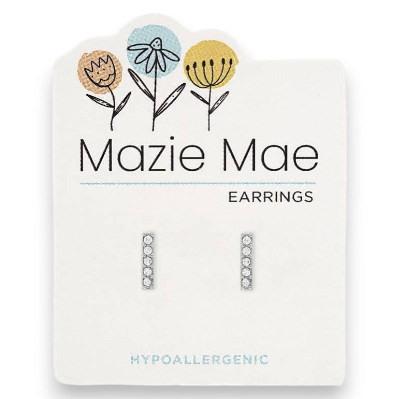Silver Cubic Zirconia Bar - Mazie Mae - Silver Earrings - Mellow Monkey