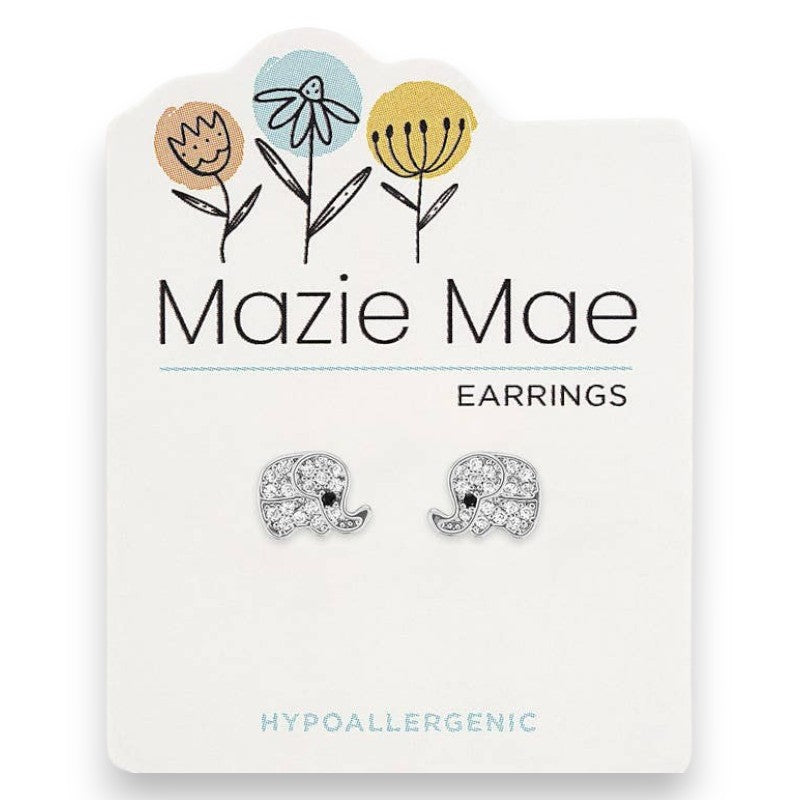 Silver Cubic Zirconia Elephant - Mazie Mae - Silver Earrings - Mellow Monkey