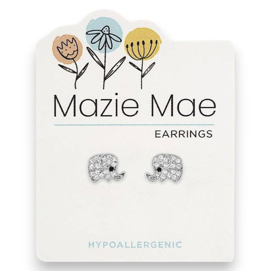 Silver Cubic Zirconia Elephant - Mazie Mae - Silver Earrings - Mellow Monkey