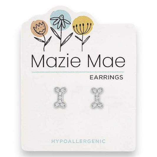 Silver Cubic Zirconia Dog Bone - Mazie Mae - Silver Earrings - Mellow Monkey