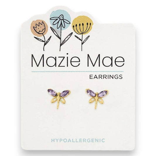 Gold Violet Dragonfly - Mazie Mae - Gold Earrings - Mellow Monkey