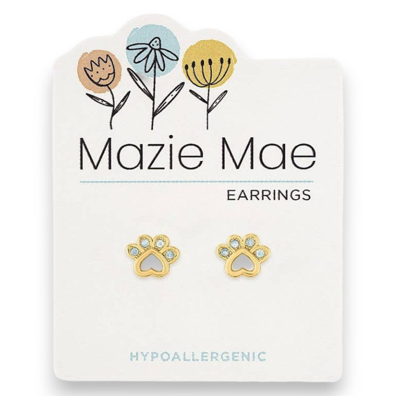Gold Opal Paw Print - Mazie Mae - Gold Earrings - Mellow Monkey