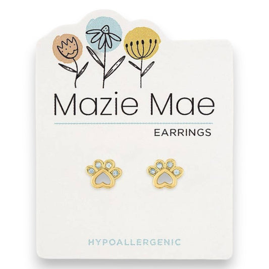 Gold Opal Paw Print - Mazie Mae - Gold Earrings - Mellow Monkey