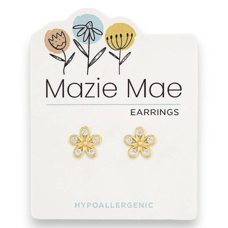 Gold Cubic Zirconia Flower - Mazie Mae - Gold Earrings - Mellow Monkey