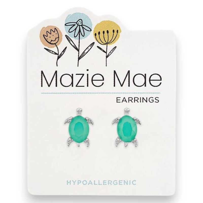 Green Pacific Opal Turtle - Mazie Mae - Silver Earrings - Mellow Monkey
