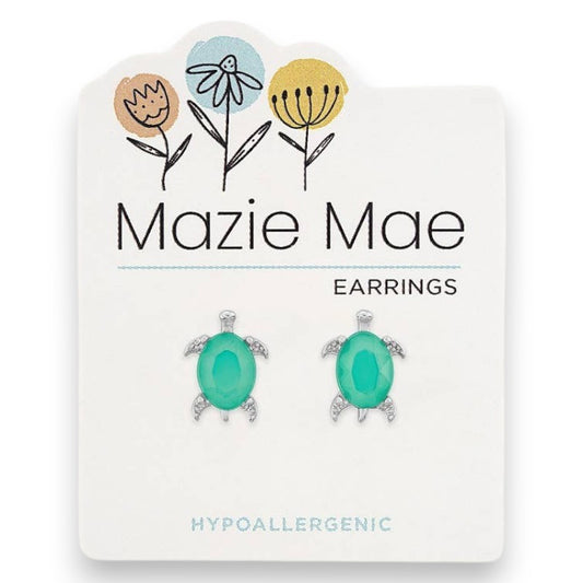 Green Pacific Opal Turtle - Mazie Mae - Silver Earrings - Mellow Monkey
