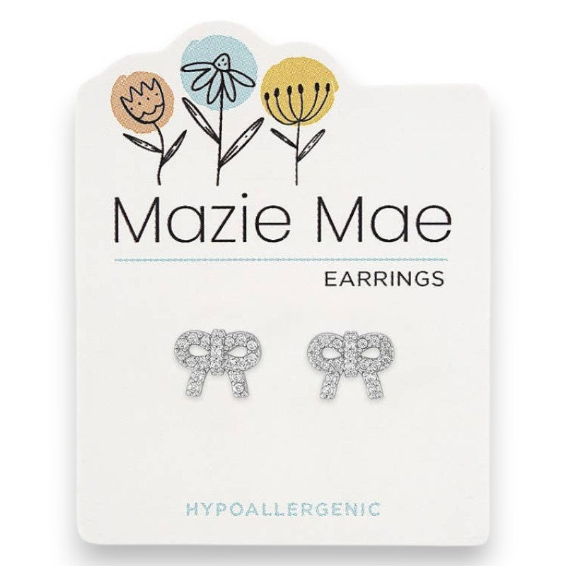 Silver Cubic Zirconia Bow - Mazie Mae - Silver Earrings - Mellow Monkey