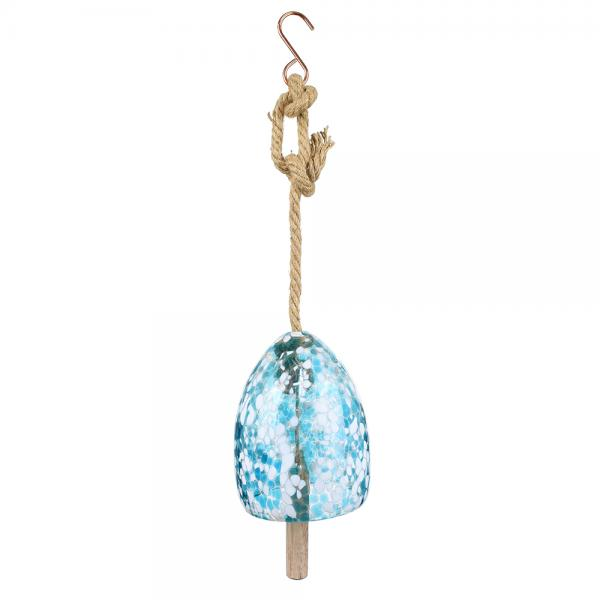 Blue and White Blown Glass Bell - 21-in - Mellow Monkey