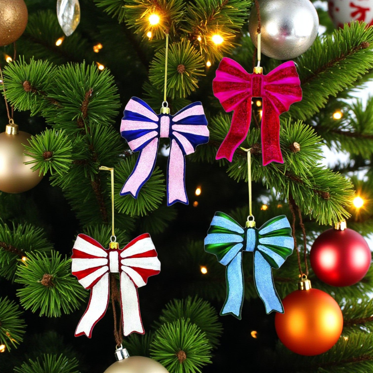 Glittered Bow - Cody Foster Ornament - 3-1/2-in - Mellow Monkey