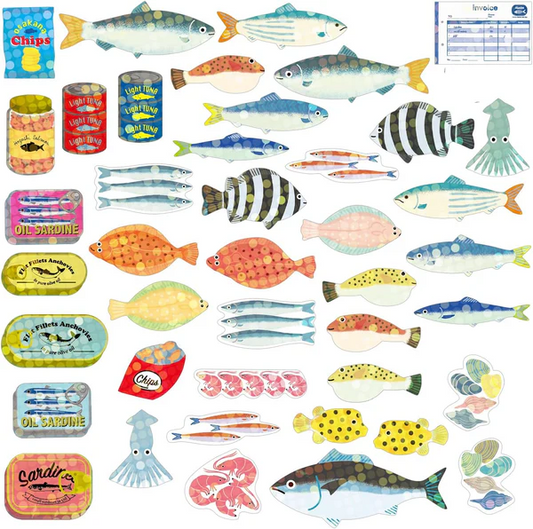 Seafood Stickers - Boxed Fish Hologram Stickers - Mellow Monkey