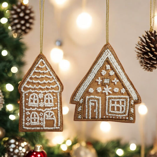 Bead Embroidered Gingerbread House Ornament