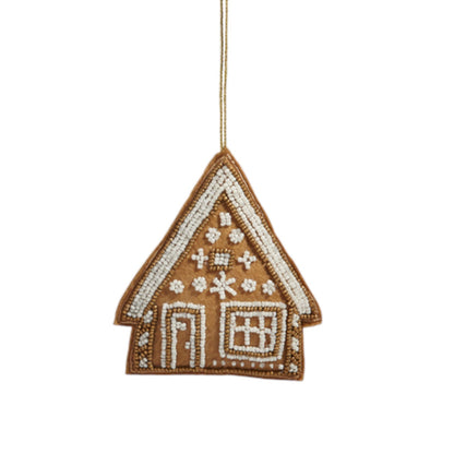 Bead Embroidered Gingerbread House Ornament