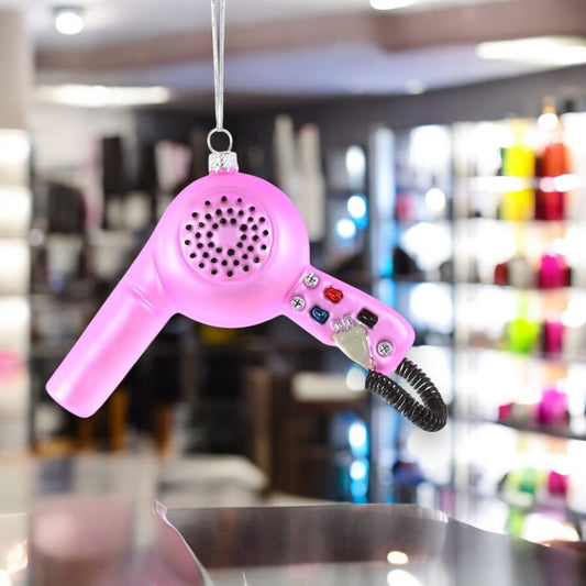 Blow Dryer - Pink Glass Ornament - 4-in