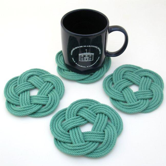 Turks Head Sailor Knot Woven Coasters - Set of 4 - Green - Mellow Monkey
