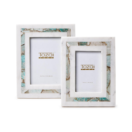 White Marble with Amazonite Framing Inlay Photo Frame - Mellow Monkey