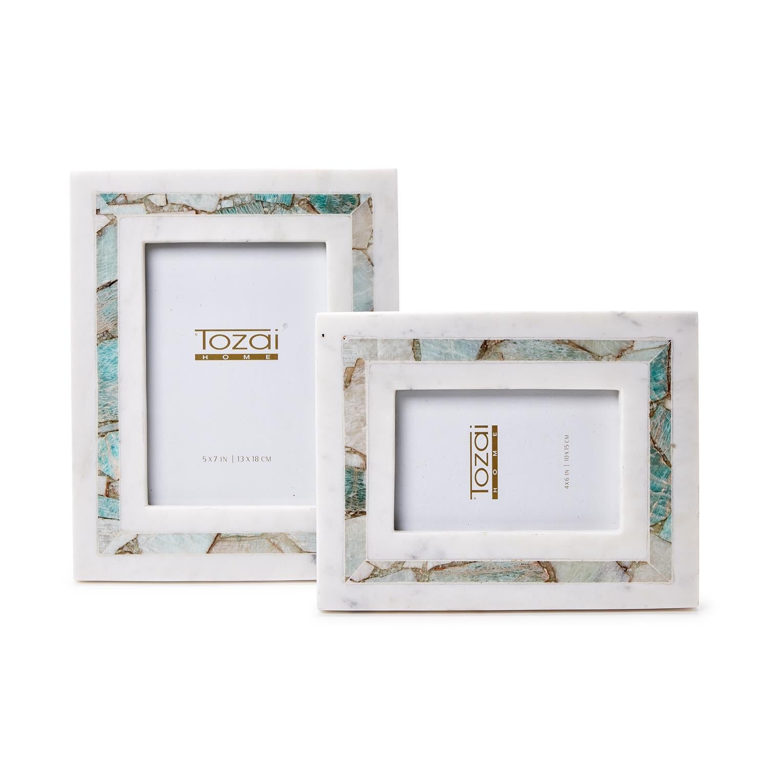 White Marble with Amazonite Framing Inlay Photo Frame - Mellow Monkey