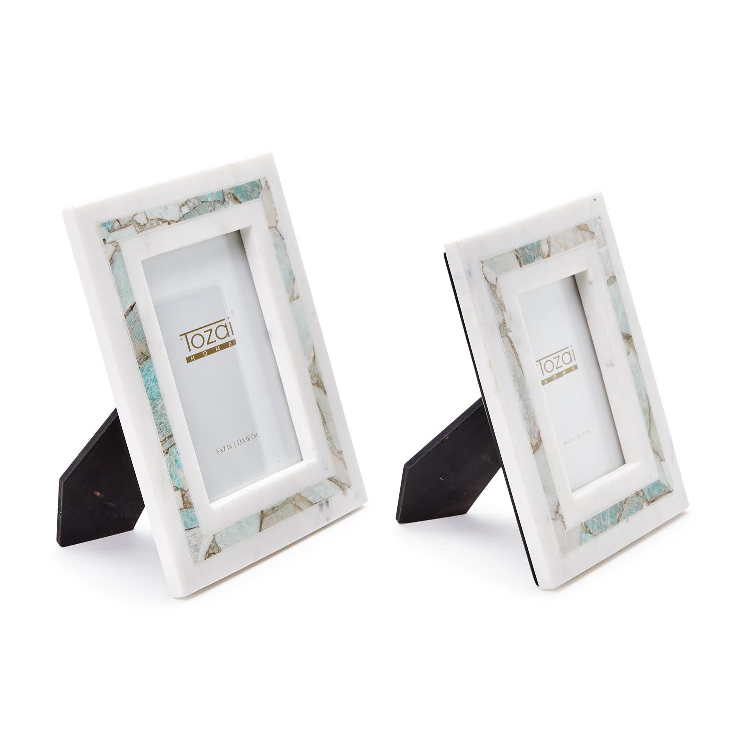 White Marble with Amazonite Framing Inlay Photo Frame – Mellow Monkey