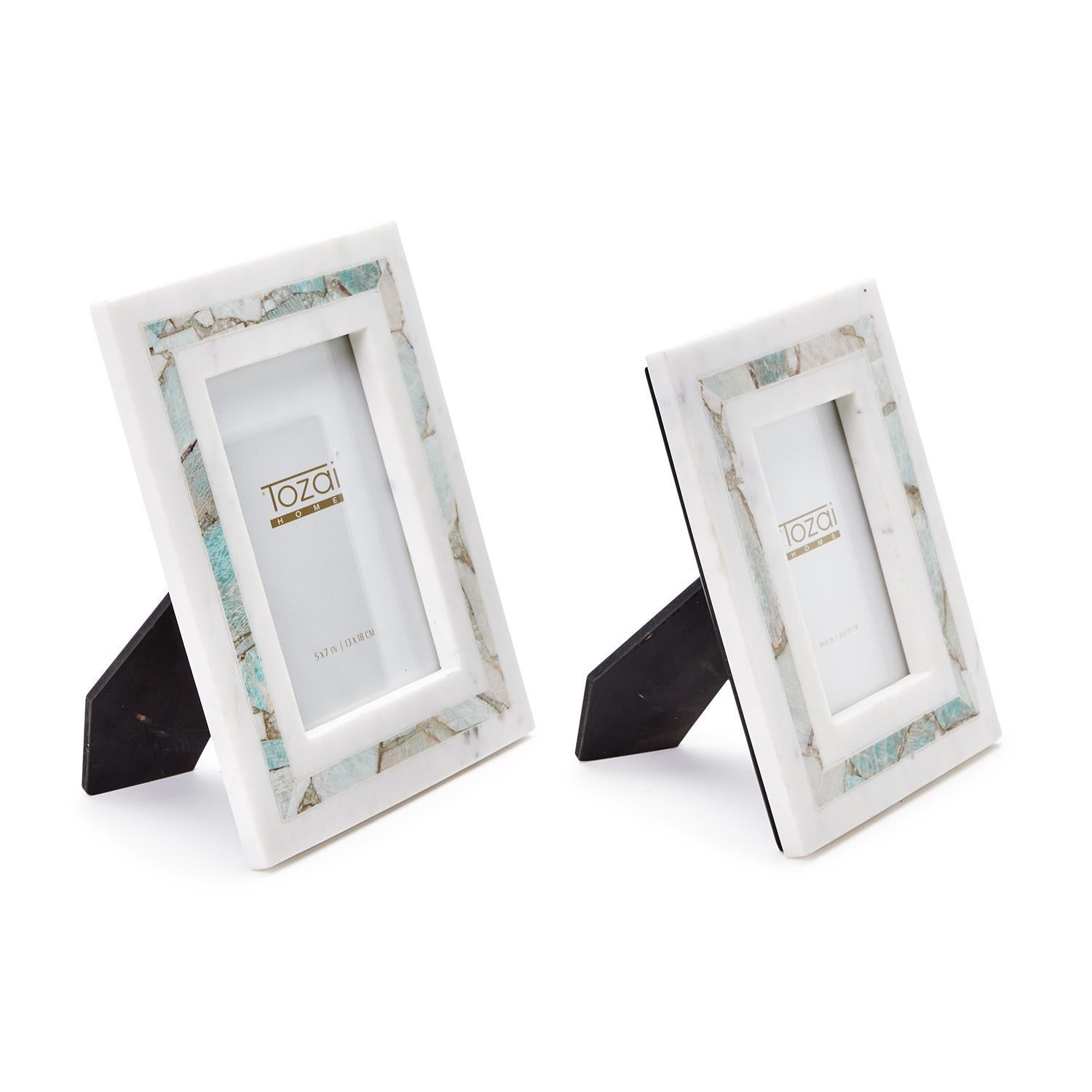 White Marble with Amazonite Framing Inlay Photo Frame - Mellow Monkey