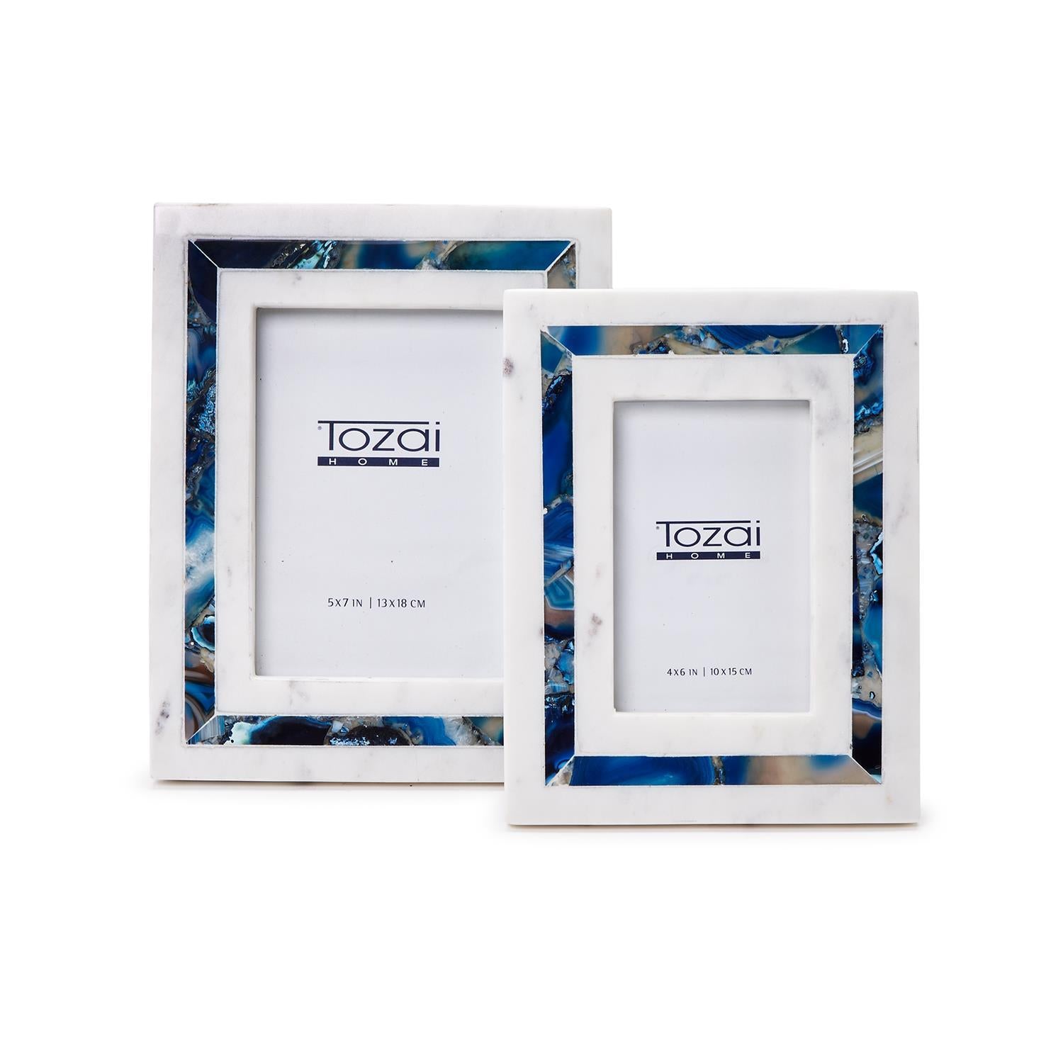 White Marble with Blue Agate Framing Inlay Photo Frame - Mellow Monkey